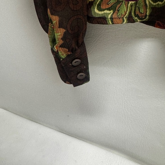 Oscar semi sheer button up floral print blouse with attached tie size 14 - Picture 3 of 8